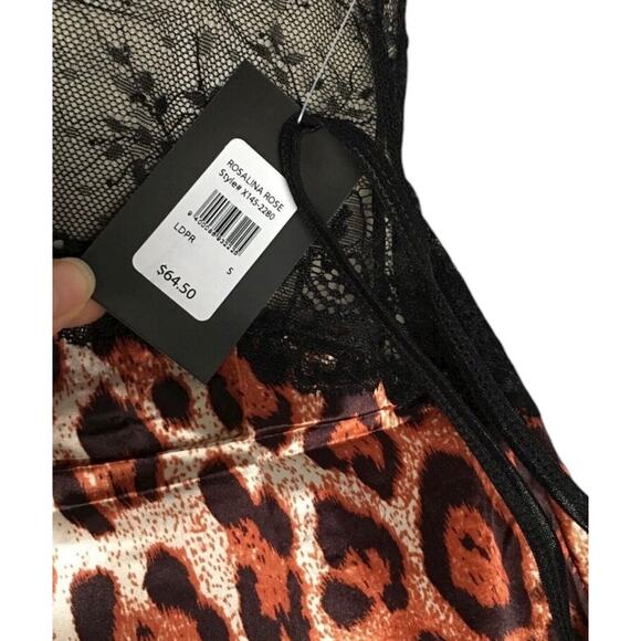 NWT Frederick's of Hollywood Rosalina Rose Cheetah Lace & Satin Gown Thong S - Picture 6 of 6